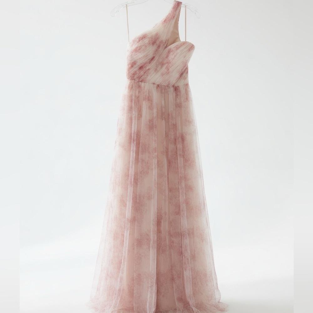 *NWT Marchesa Notte | Blush Pink Floral One-Shoulder Tulle Gown 0